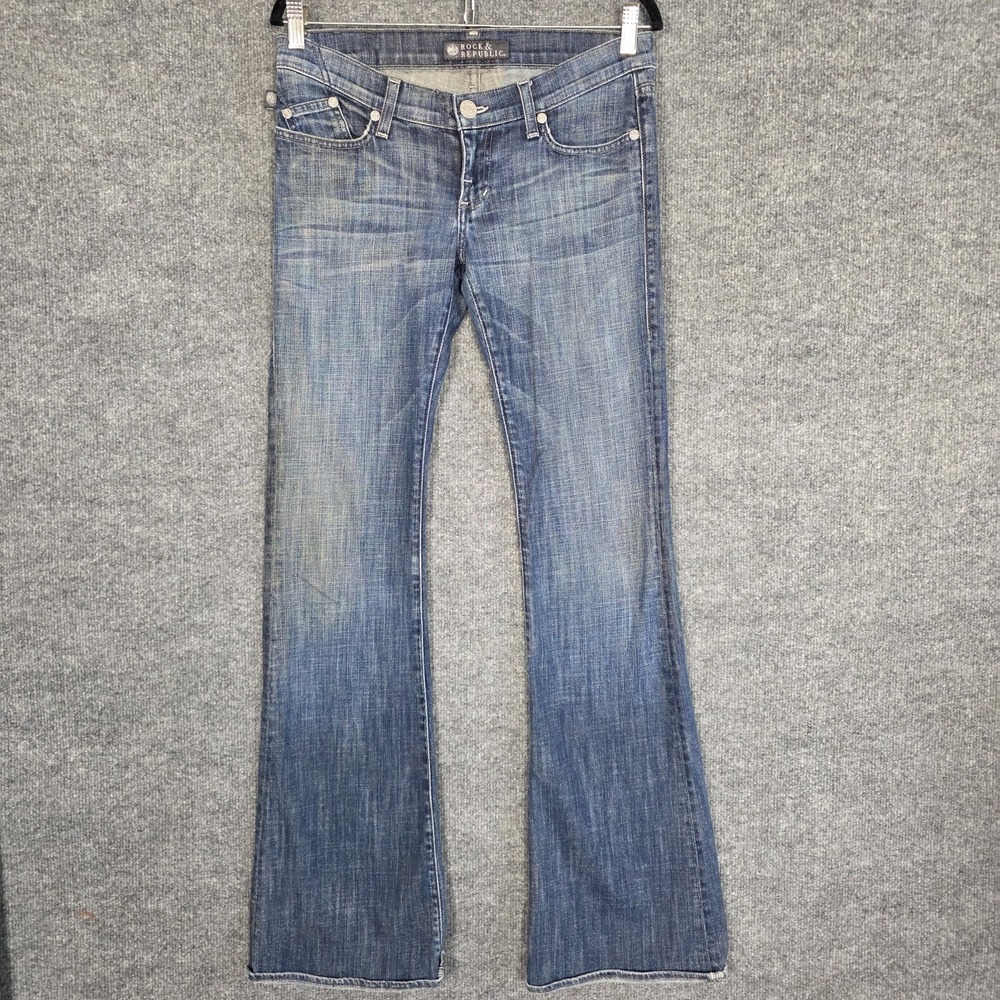 Rock & Republic Jeans Womens 28 Flare Low Rise Y2K Denim Boot Cut Embroidered - Picture 2 of 10
